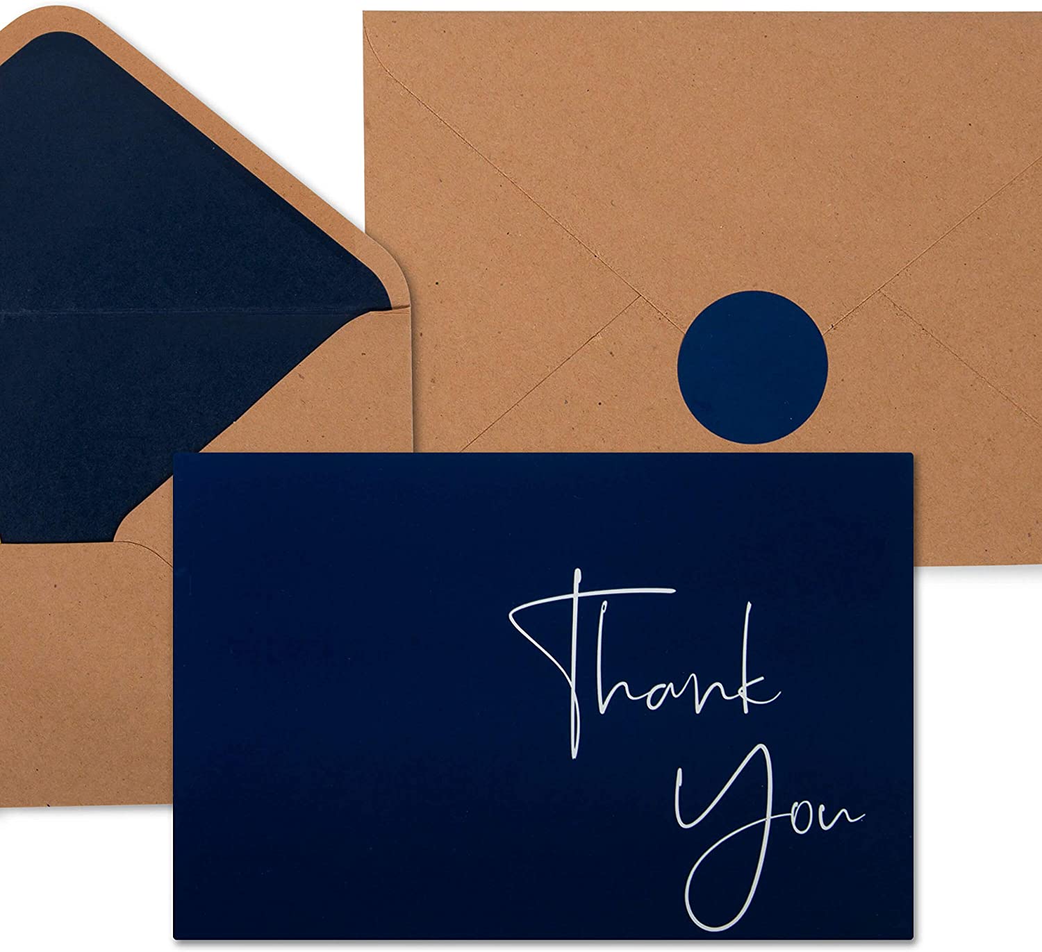 230527224418285_1 VNS Creations 100 pack Thank You Cards with Envelopes & Stickers - Classy 4x6 Blank Thank You Cards Bulk Box Set - Large Thank You Notes for Wedding, Small Business, Baby & Bridal Shower (Navy Blue) - Image 1